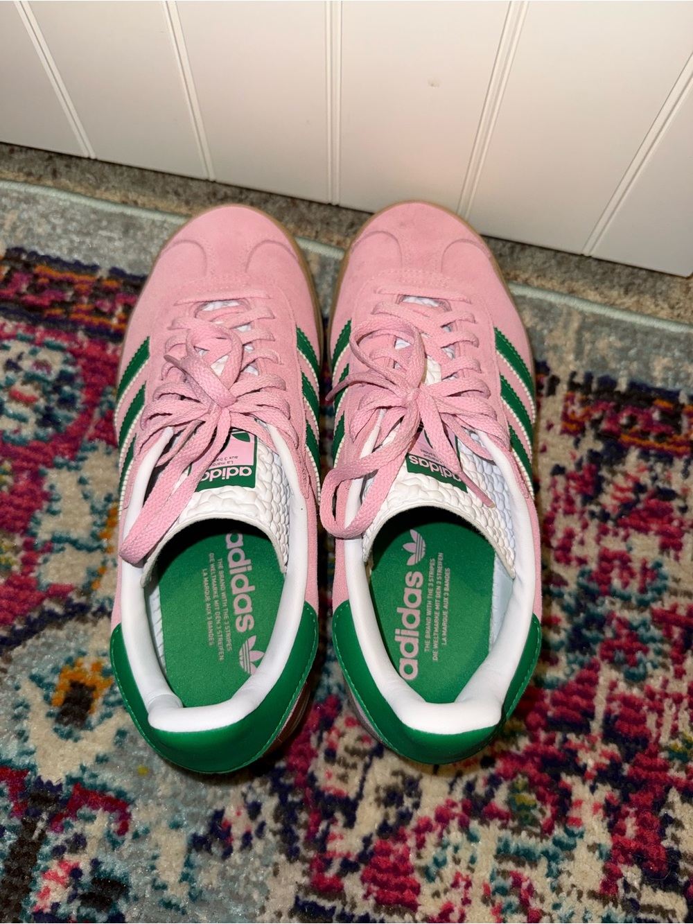 adidas Gazelle Platform Sneaker - Pink & Green with Gum Sole - Picture 4 of 6